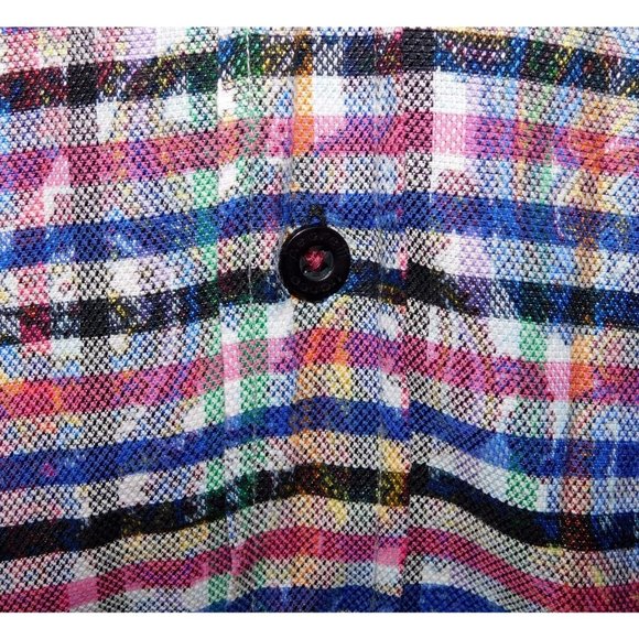 Franco Negretti Montreal Mens Medium Pink Blue Black Plaid Button Front Shirt - Picture 8 of 12